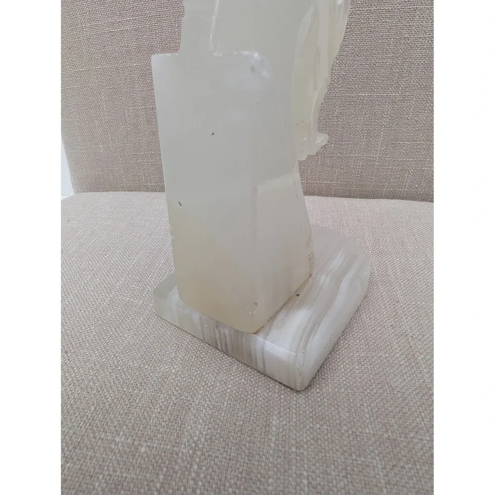 Vintage Carved White Onyx Horse Head Bookend Stone Sculpture Art Deco Style